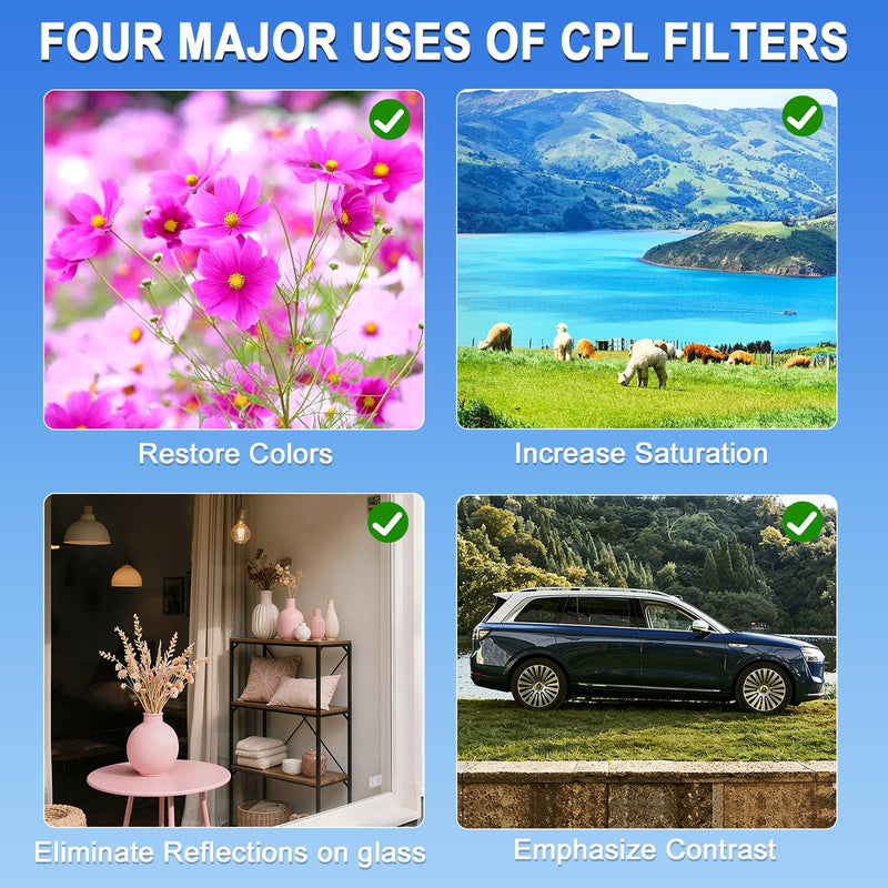 67mm CPL Filter for Phone/DSLR, HD Circular Polarizer Polarizing Filter, Lens Attachment for iPhone 17 16 15 14 13 12 Samsung Galaxy Pixel and Other Phones/Camera, Eliminate Reflections