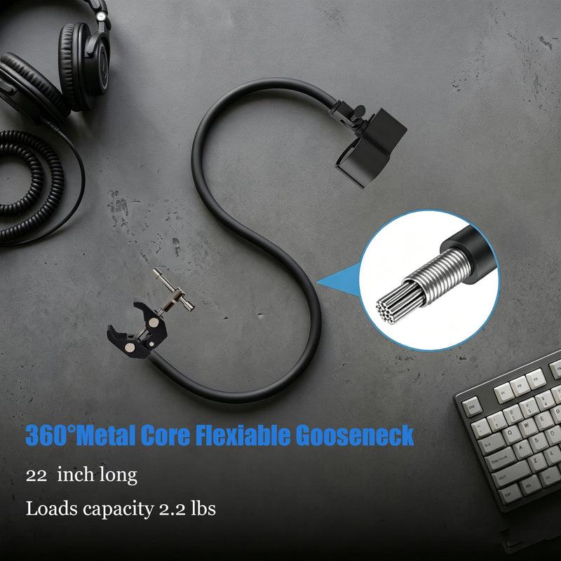 Kereal Microphone Stand Arm Gooseneck 22” Extender Mic Clip With 1/4" to 3/8" Adapter Mount & Metal Crab Clamp,Mic Holder For Podium,Kick Drum,Compatible with Fifine,Shure,Blue,Snowball,AT2020,Razer