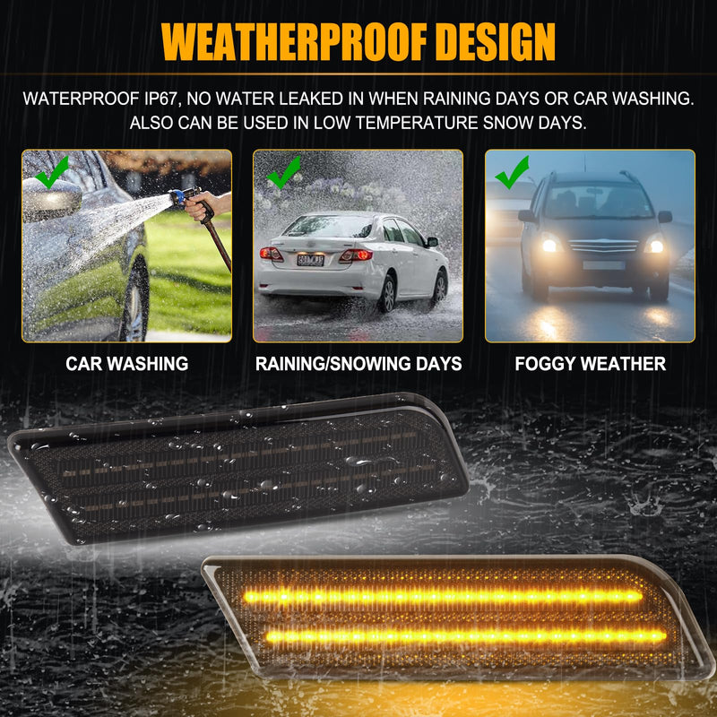 Gempro LED Side Marker Lights for 2010-2013 Ford Transit Connect Amber Front Bumper Marker Reflectors Lamps Smoked Len, 2PCS Front Bumper Marker, Amber Led