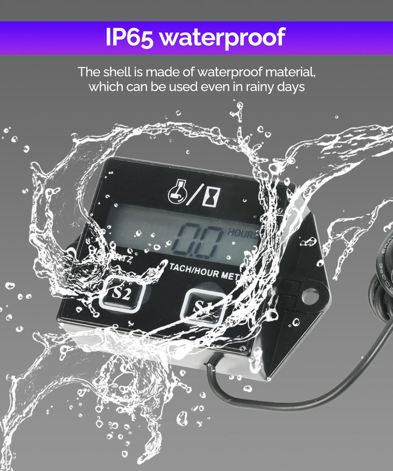 RACOONA Digital Tachometer,Hour Meters for Small Engines,Car Accessories Small Engine Hour Meter and Digital Tachometer,Waterproof Inductive Tachometer Gauge for Lawn Mower Tractor Generator