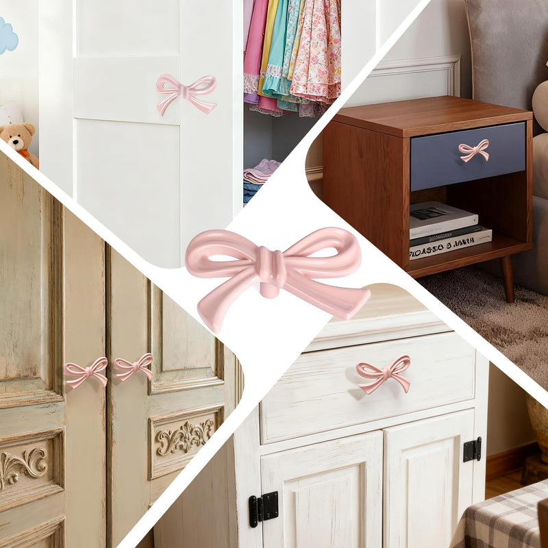 8 Pack Pink Bow Dresser Knobs, Large Decorative Cabinet Drawer Pull Handles for Girls Bedroom and Nursery Room Decor Big-8 Pack