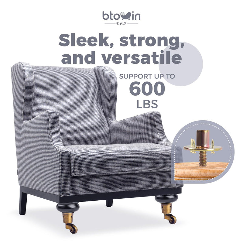 4 Inch / 10cm Wooden Furniture Legs with Castors, 4Pcs Walnut Solid Wood Cabinet Legs Round Gourd Wooden Turned DIY Replacement Bun Feet for Couch,Armchair,Chair,Recliner,Ottoman,Cabinet 4" (10cm) Type E Black