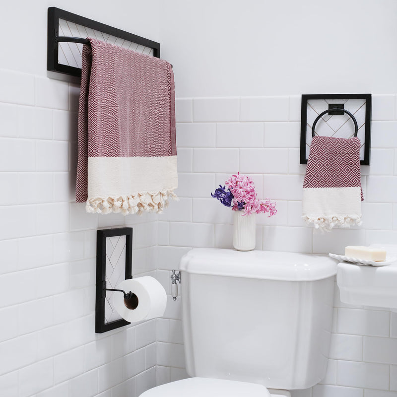 Autumn Alley Farmhouse Decor Hand Towel Ring for Bathroom - Rustic Hand Towel Holder - Rustic Towel Rack Ring Holder, Wall Mounted, Bathroom Decor Towels with Unique Shiplap, Black Ring, Wood, White