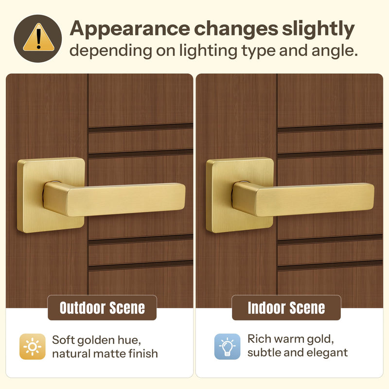 Moquin Passage Gold Door Handle Without Lock or Key, Non-Locking Heavy Duty Square Interior Door Lever for Hallway or Closet, Satin Brass 1 Pack Passage-NO Lock & NO Key