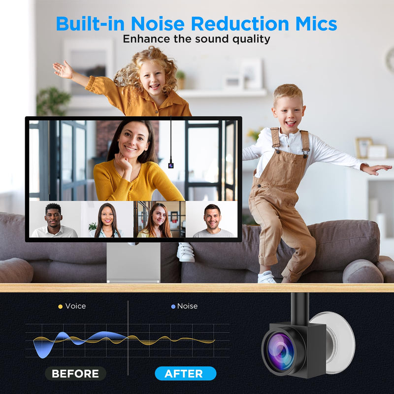 1080P Center Screen Webcam with Auto Focus, Middle Screen Camera with Noise Reducing Mic, Plug & Play Center Cam for Zoom/Teams/Mac/PC, Ideal for Video Conferencing & Remote Work