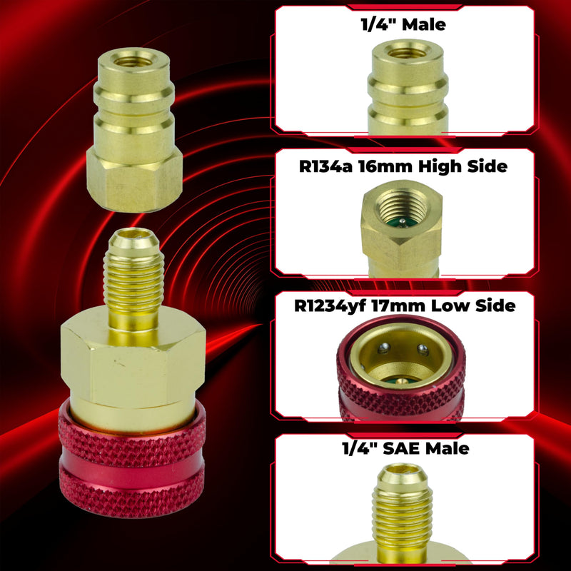 R134a to R1234yf Quick Coupler Adapter, Car Refrigerant Adapter Kit, High and Low Pressure Fittings for Evacuation and Recharging of R1234yf Automotive Air Conditioning Systems, Set of 2