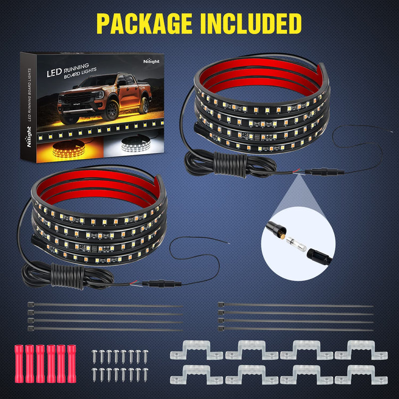 Nilight Truck LED Running Board Lights 2 PCS 48nch Side Maker Light with White Courtesy & Sequential Amber Turn Signal Lighting Strips Kit for Trucks Pickup SUV 48" Running Board Lights White/Amber