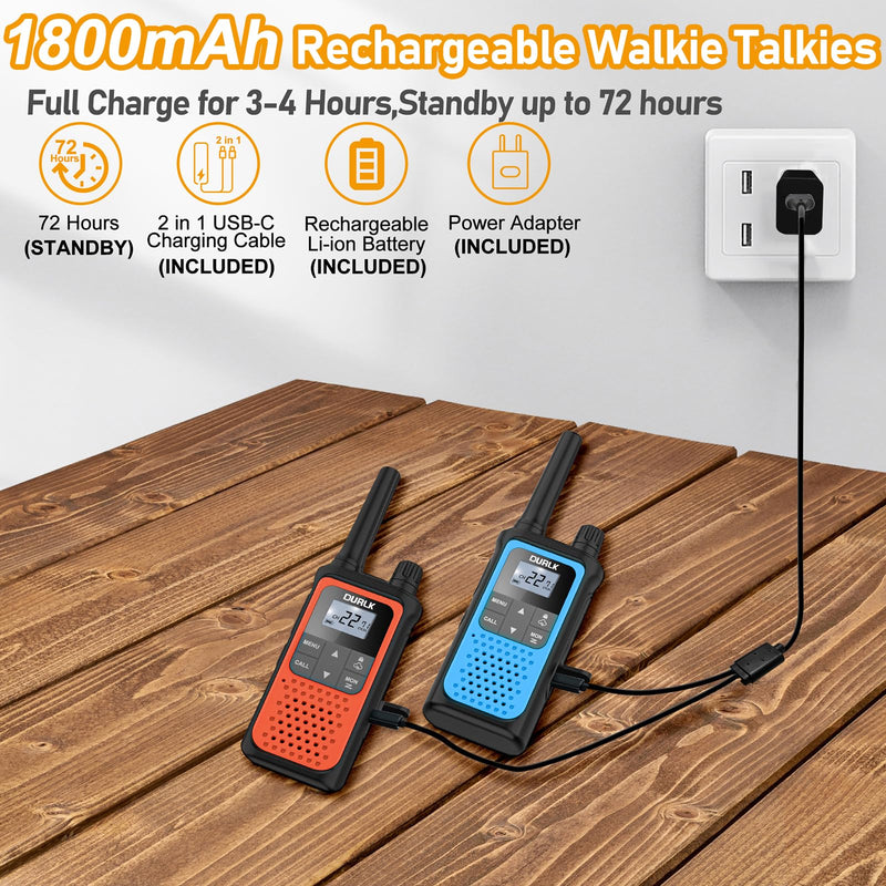 Walkie Talkies for Adults Long Range 2 Pack, Rechargeable Walkie Talkies 22 FRS Channels Two Way Radios with NOAA Weather Receiver, Noise Reduction, Volume Adjustment, LED Flashlight, 1800mAh Battery