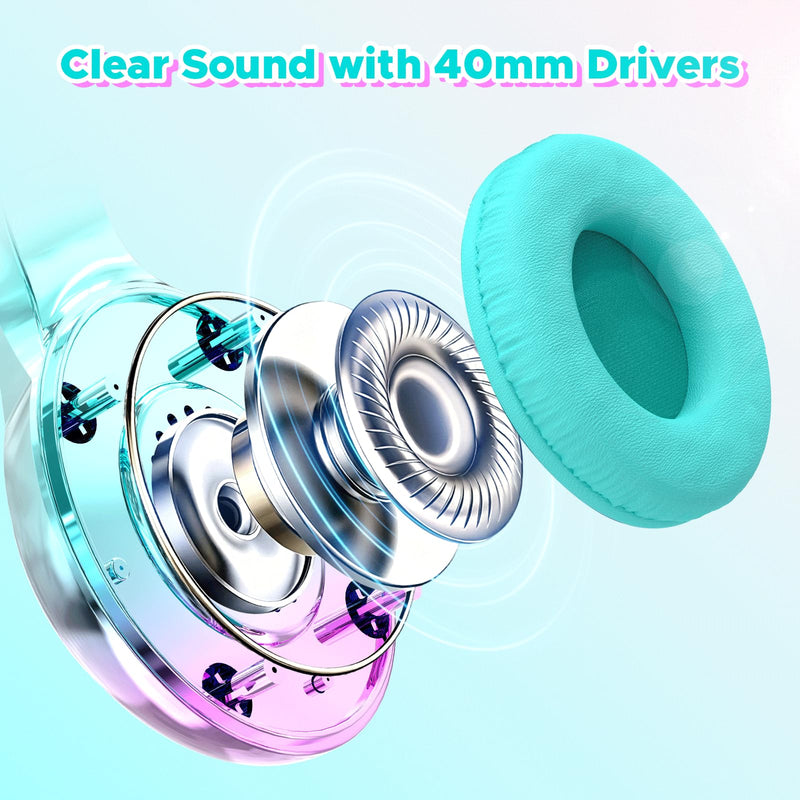 Owliwise Kids Headphones for School and Travel, Safe 85/94dB Volume Limiter, HD Microphone, Stereo Sound, Over-Ear Foldable Wired Headphones, 3.5mm Jack for iPad Cord Tablet Computer, Boys Girls Cyan