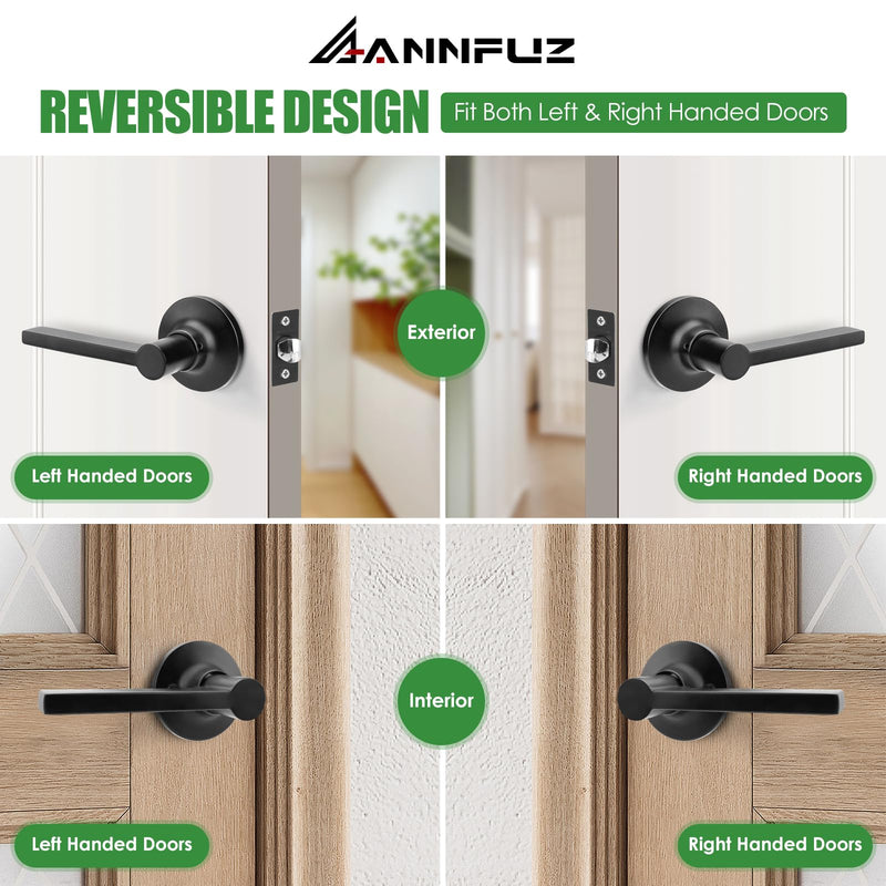 1 Pack Black Interior Passage Door Lever Handles, Keyless Non-Locking Reversible Left & Right Hand Lever Set, Matte Black Finish No Lock Indoor Door Hardware for Closet & Hall Passage,1pack