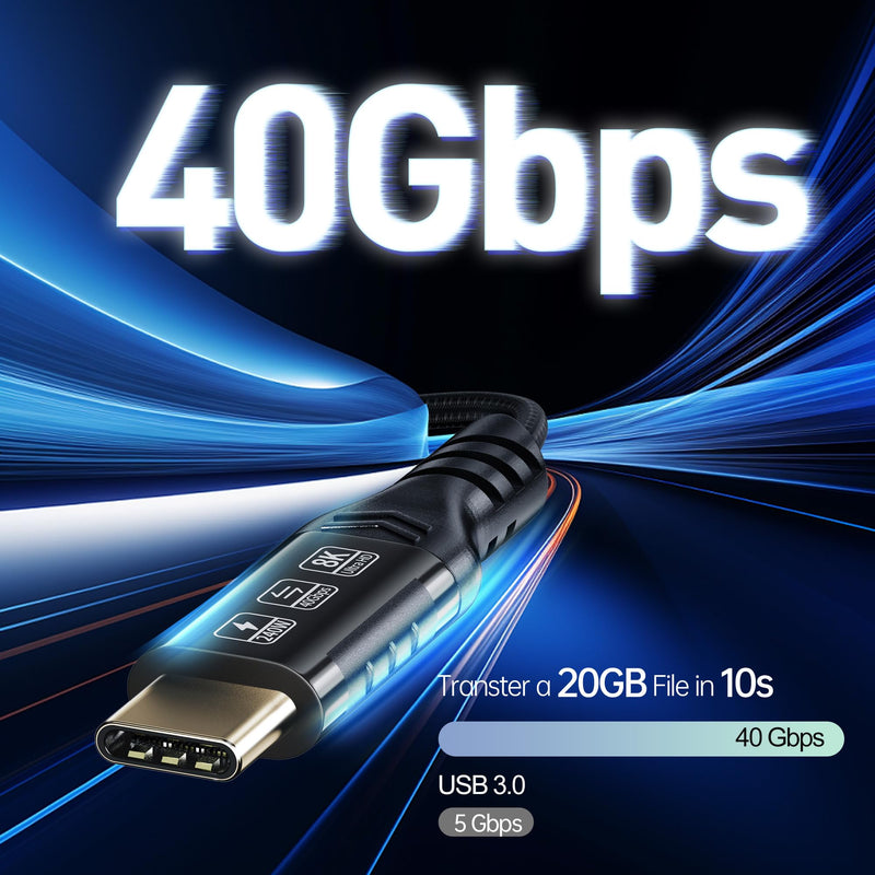 Thunderbolt 4 6.6ft USB C Cable - Supports 40Gbps Data Transfer and 8K/4K Video - Compatible with Thunderbolt 4/3 Monitor, Hub, Docking Stations - Black 40Gbps Data Transfer cable-2M/6.6FT
