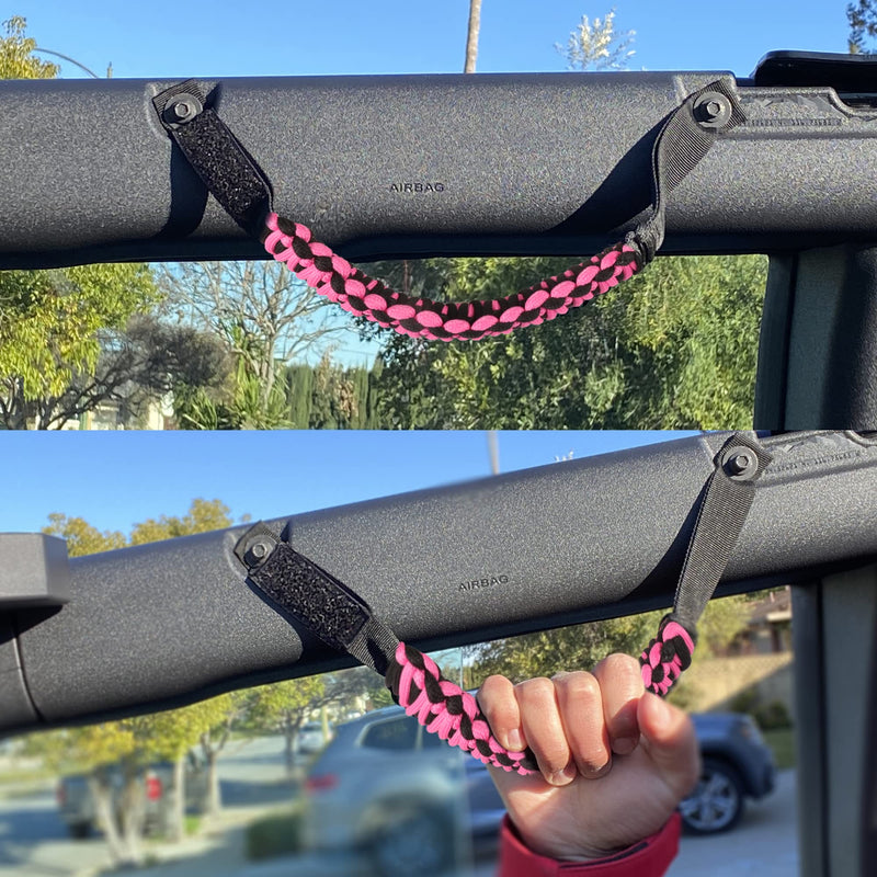 BESTAOO Roll Bar Grab Handles Paracord Grip Handle for Ford Bronco Accessories 2021 2022 2023 2024 2025 2 Door 4 Door, 4 Pack (Pink) Pink