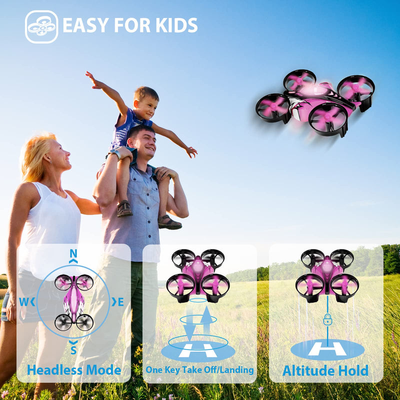 2 In 1 Mini Drones for Kids Remote Control Drone with Land Mode or Fly Mode, LED Lights,Auto Hovering, 3D Flip,Headless Mode and 2 Batteries,Toys Gifts for Boys Girls (Harbor Pink) Harbor Pink