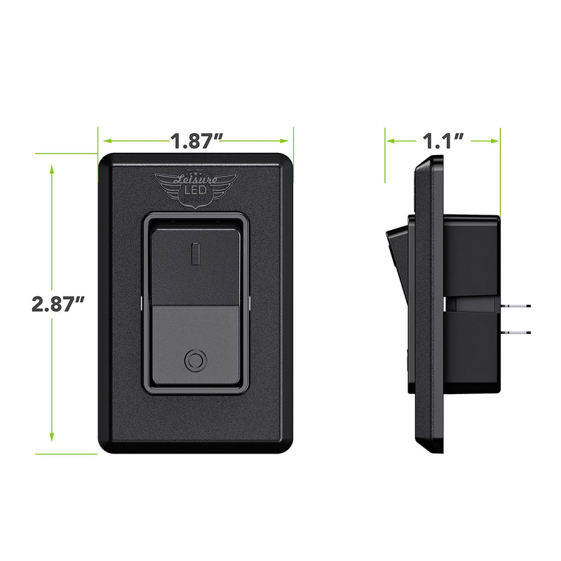Leisure LED Modern Single SPST On-Off Switch with Bezel, 12-Volt, for RV, Trailer, Camper, with Label Sticker (Black) Black