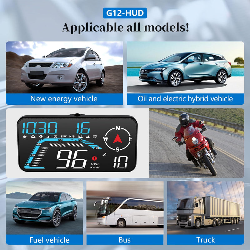 Head Up Display G12, A Car Head Up Display with Multifunctional Mileage Display, Suitable for All GPS Speedometer Models, USB Plug and Play, Easy Installation