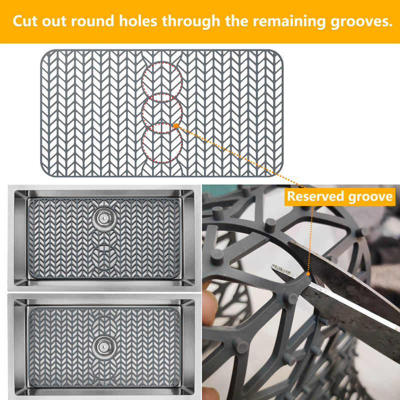 Sink Protectors for Kitchen Sink 16x12 & 18x12 & 19x13 & 24x12.5 & 26x14 & 28x14 & 29.5x15,Silicone kitchen sink mats protector for bottom of farmhouse sink(29.5"x15"Grey) 29.5"x15" Gray