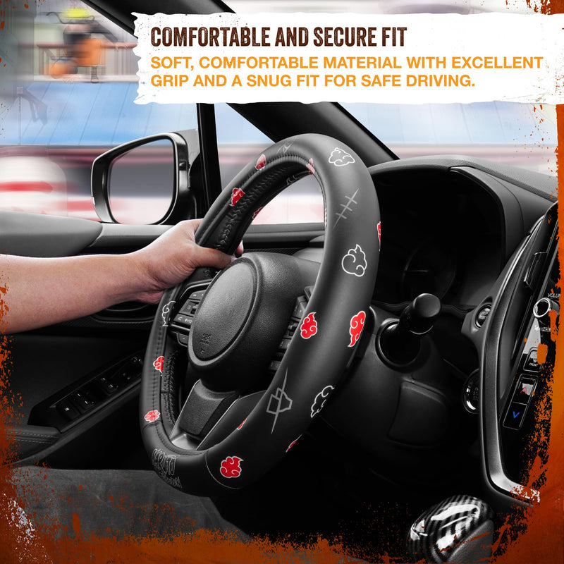 Naruto Shippuden Car Steering Wheel Cover, 15 Inch Anime Steering Wheel Cover, Cushioned Soft Comfortable Cover Anime Car Accessories for Men Women, Akatsuki Naruto Akatuski