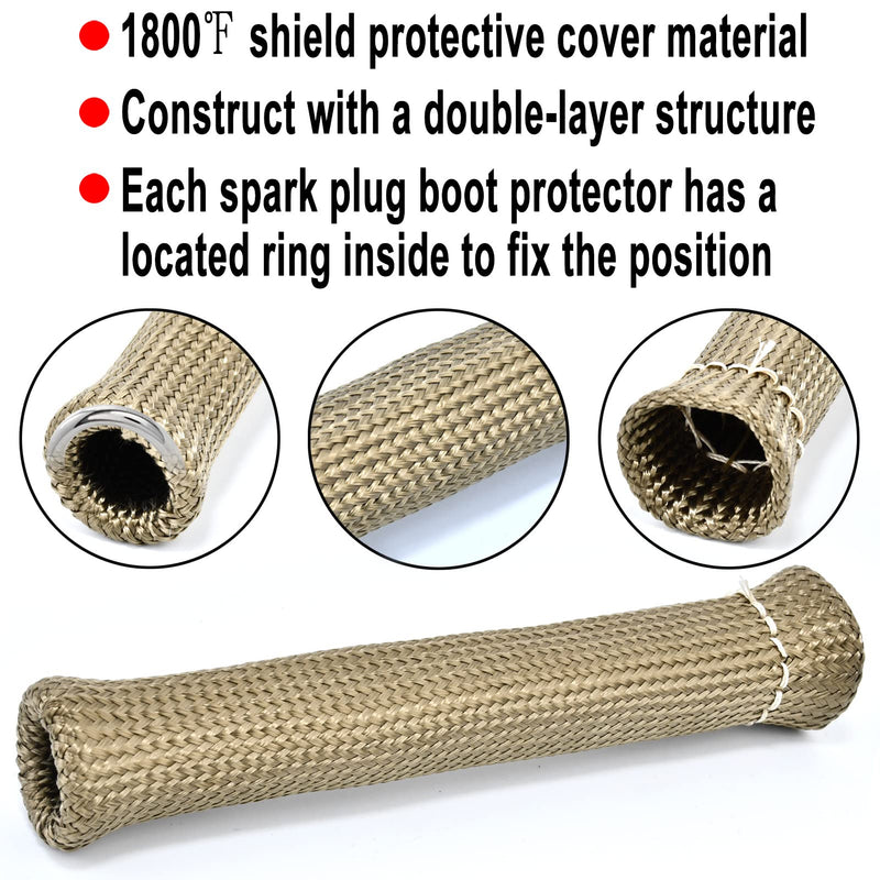 Spark Plug Protect Boot 1800 Degree Heat Shield Thermal Protection Insulator Sleeve Spark Plug Wire Boots 6 inch for Car Truck (Pack of 8)(Titanium)