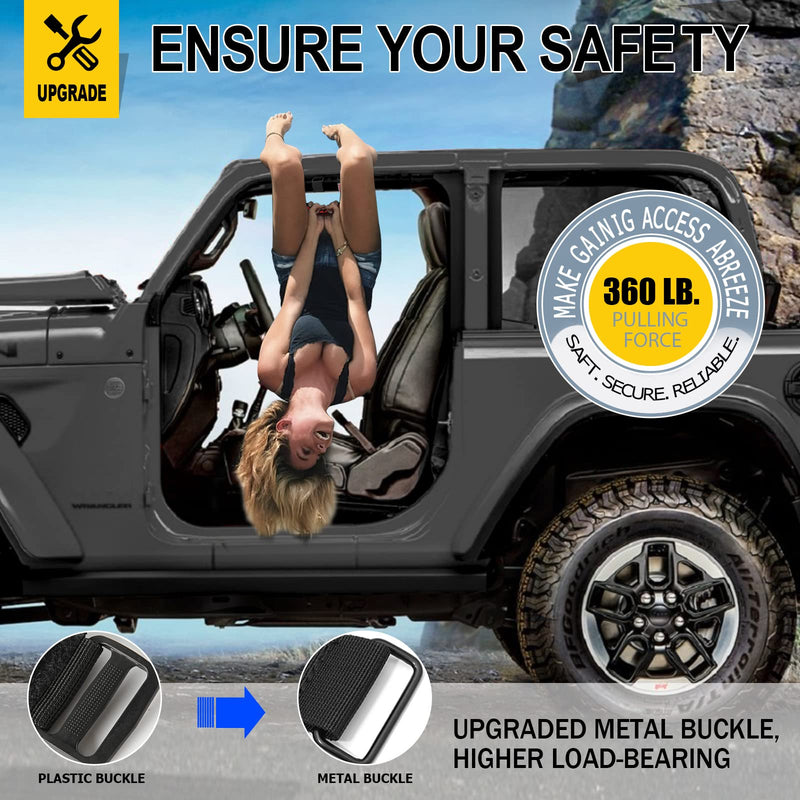moveland 2 Pack Roll Bar Grab Handles, Black Paracord Grip Handles for 1955-2023 Jeep Wrangler JL, JK, TJ, YJ & Jeep Gladiator Accessories - Upgrade Metal Buckle, Strong & Durable Standard 2-Pack