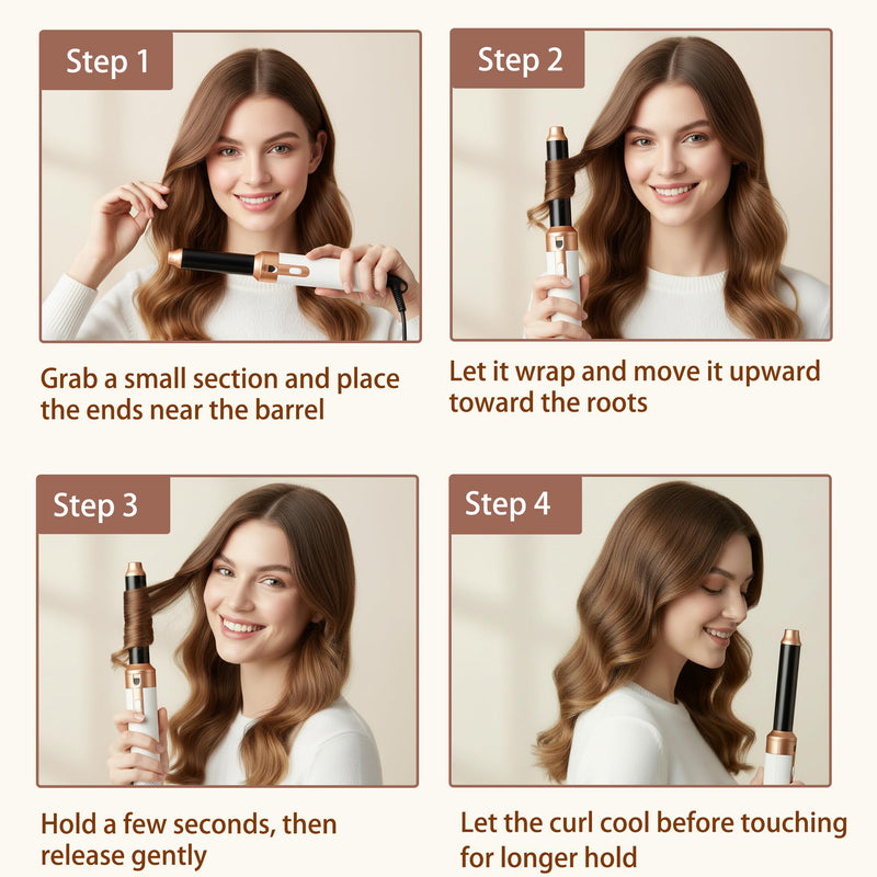 5 in 1 Hair Styler & Air Styler, Hair Dryer Brush, Hot Air Brush, Hair Brush Set with Detachable Curling Wand, Hair Curlers, Straightener Brush for Volumising & Styling for Women (A - Gold & White) A - Gold & White