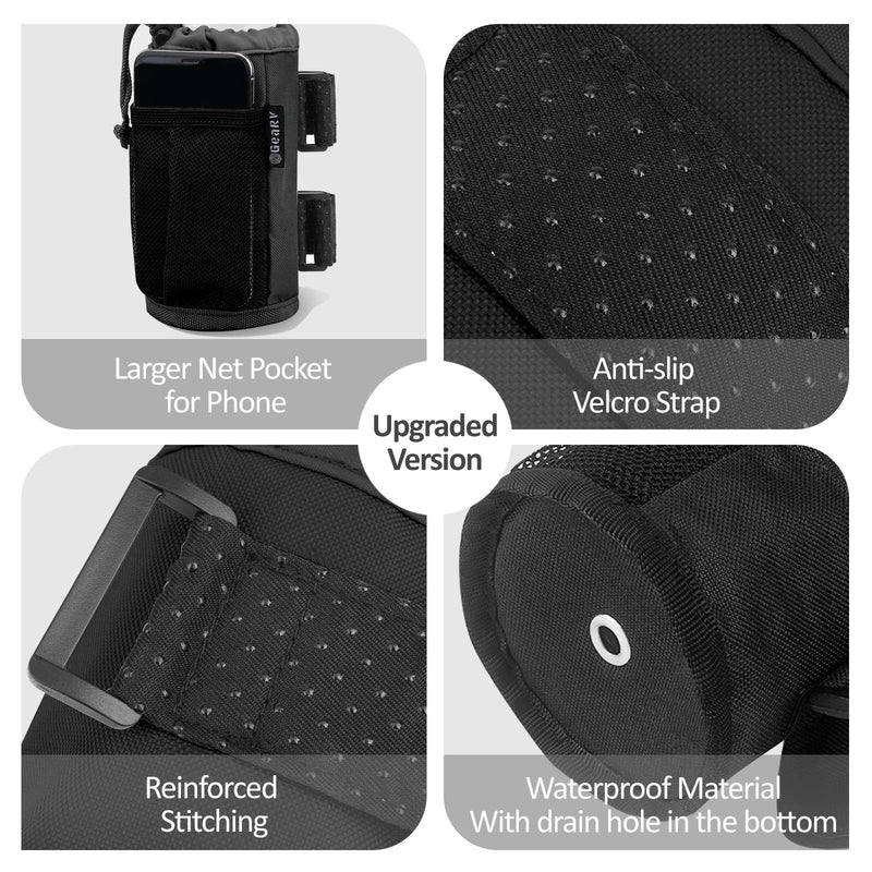 GEARV 2Pack Cup Holder for Bike, Scooter and Wheelchair, Water Bottle Holder for UTV/ATV, Walker, Golf Cart and Beach, Universal Drink Holder Accessories with Net Pocket and Cord Lock (Black) Black