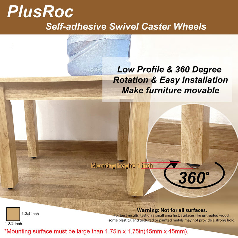 PlusRoc 12 Pack Self Adhesive Caster Wheels 1 Inch for Furniture Mop Bucket, Load Capacity 28LBS Per Wheel, Low Profile Swivel Wheels for Small Appliance Storage Bins Steel Ball 12.0