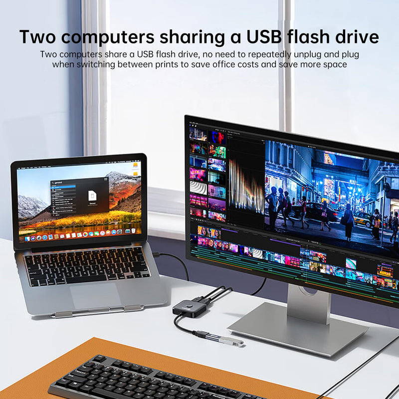 USB 2.0 Switch 2 in 1 Out & 1 in 2 Out - Bi-Directional USB Sharing Switch for Printer, Keyboard, Mouse, Scanner & Flash Drive - 2-Port KVM Switch Box for Two Computers