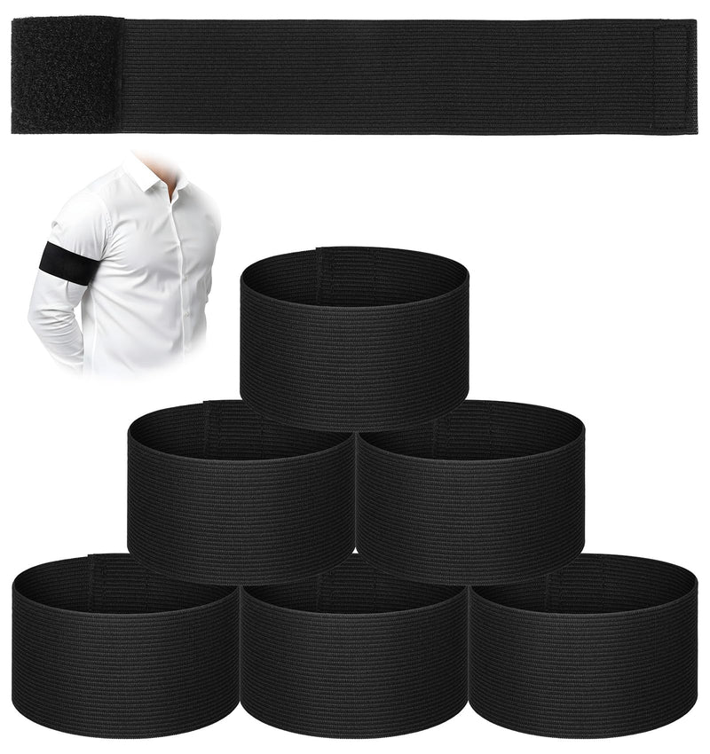 6 Pcs Black Arm Band, Black Soccer Football Captains Armband Elastic Arm Bands Adjustable Captain Armband for Basketball Volleyball