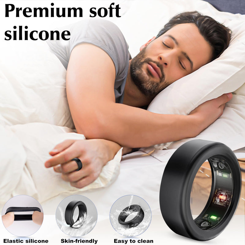 6 Pack Ring Cover Compatible with Oura Ring Protector, Silicone Elastic Case Compatible for Oura Ring Gen 3 Working Out Accessories Men and Women-3Black+3Blue-M for 11 12 13 3Black+3Blue M for 11/12/13
