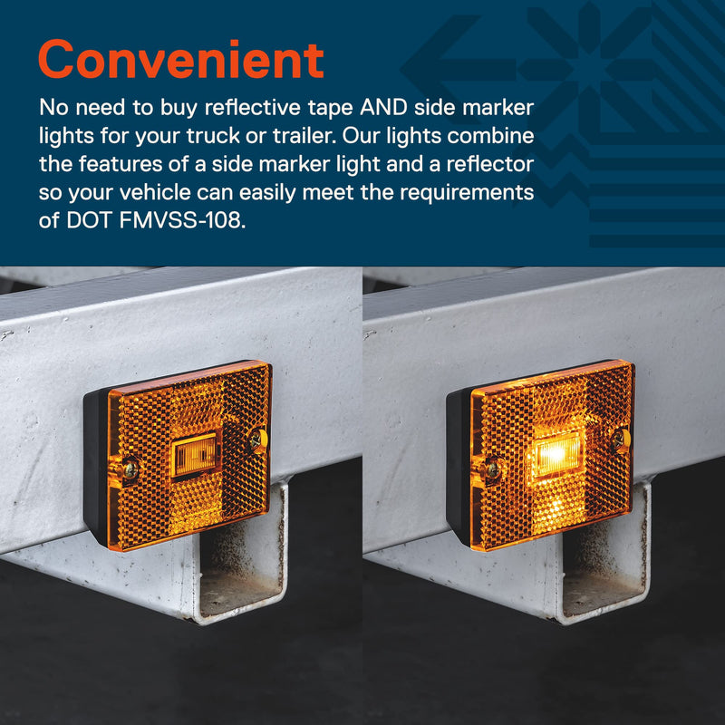 TRUE MODS 2pc 2x3 3x2 Inch Amber LED Stud-Mount Side Marker Light [DOT Certified] [IP67 Waterproof] [ Integrated Reflector] for Utility Boat Trailers Over 80" Camper RV Clearance Light 2 Pack