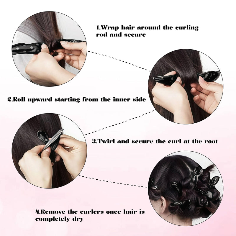 12PCS No Heat Hair Curlers, Curlers Heatless (Black Polka Dots) | Soft Satin Sponge Rollers for Long Short Hair, Heatless Curlers Overnight, Wave Formers for Natural-Looking Pillow Soft Curls