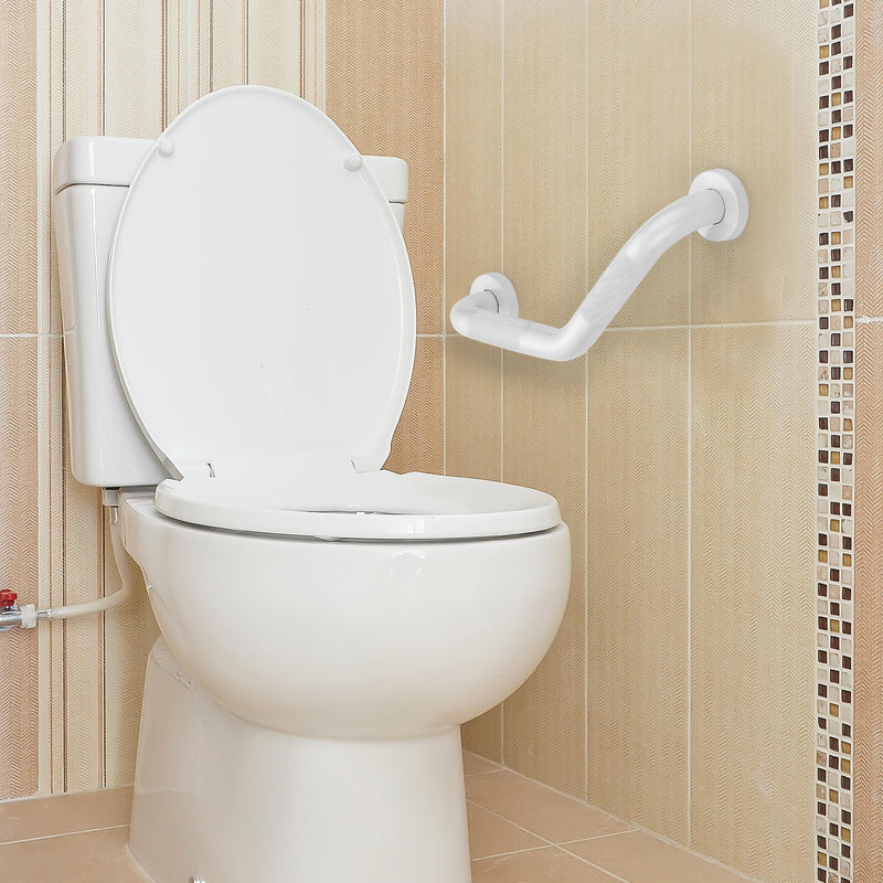 Grab Bars for Bathtubs and Showers- 1-1/4 x 16 Angled Shower Grab Bar for Seniors Knurled Stainless Steel Handicap Grab Bars for Wall (White, 1 Pack) White
