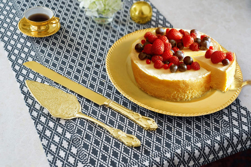 Strova Gold Wedding Cake Cutting Set - Vintage Cake Knife and Server for Event Use Gold Plated