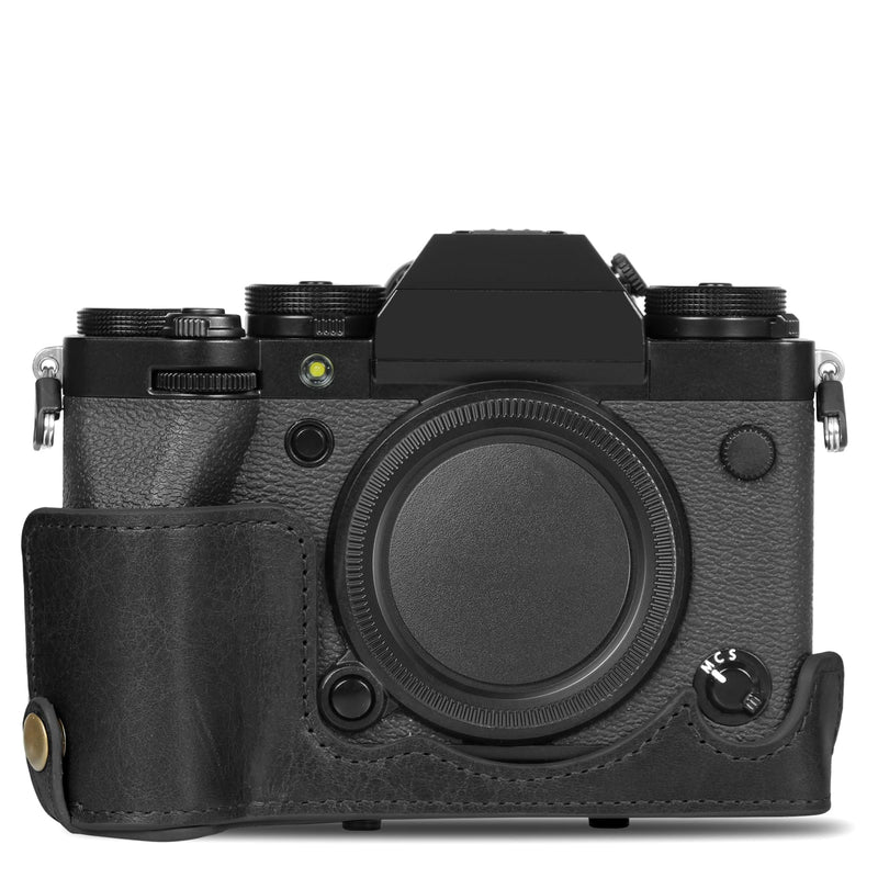 MegaGear Ever Ready Genuine Leather Camera Case Compatible with Fujifilm X-T5 (16-80mm)(Black) Black