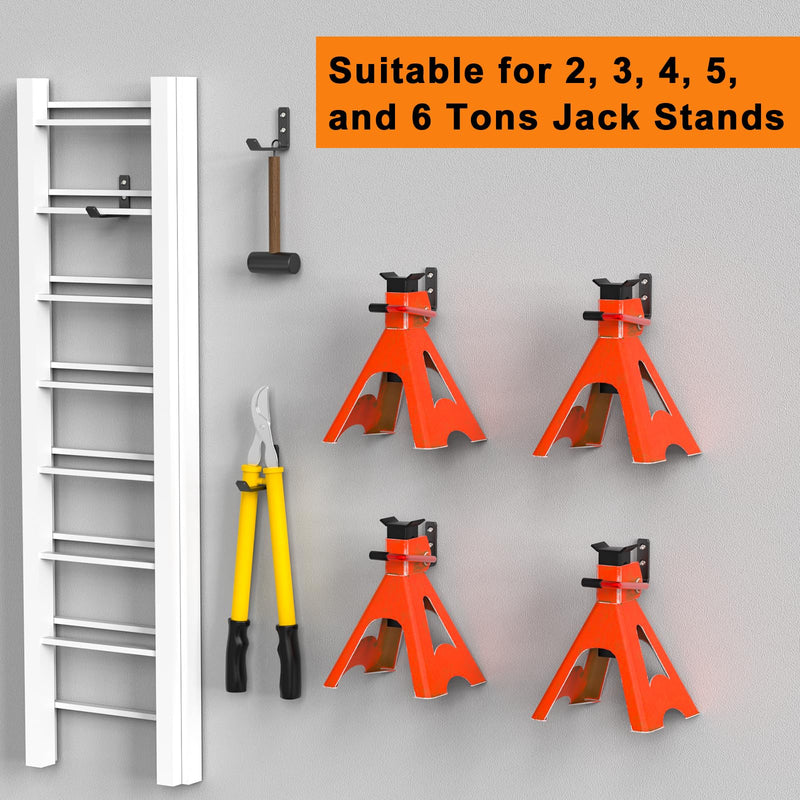 6 Pack Jack Stands Wall Mount Organizer, Car Jack Stand Wall Hooks for Hanging, Universal Upgrade Designed Garage Hook, Heavy Duty Hooks Fits 2 & 3 & 4 & 5 & 6 Ton Heavy Duty Jack Stand