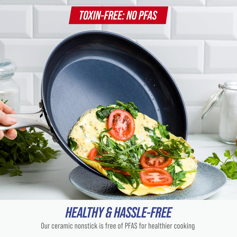 Blue Diamond 12" Nonstick Frying Pan Skillet, Diamond Infused PFAS-Free Ceramic Pot, Dishwasher & Oven Safe, Stay Cool Handle, Durable Non Toxic Metal Utensil Safe, Egg & Omelet Pan, Blue 12" Frying Pan Skillet