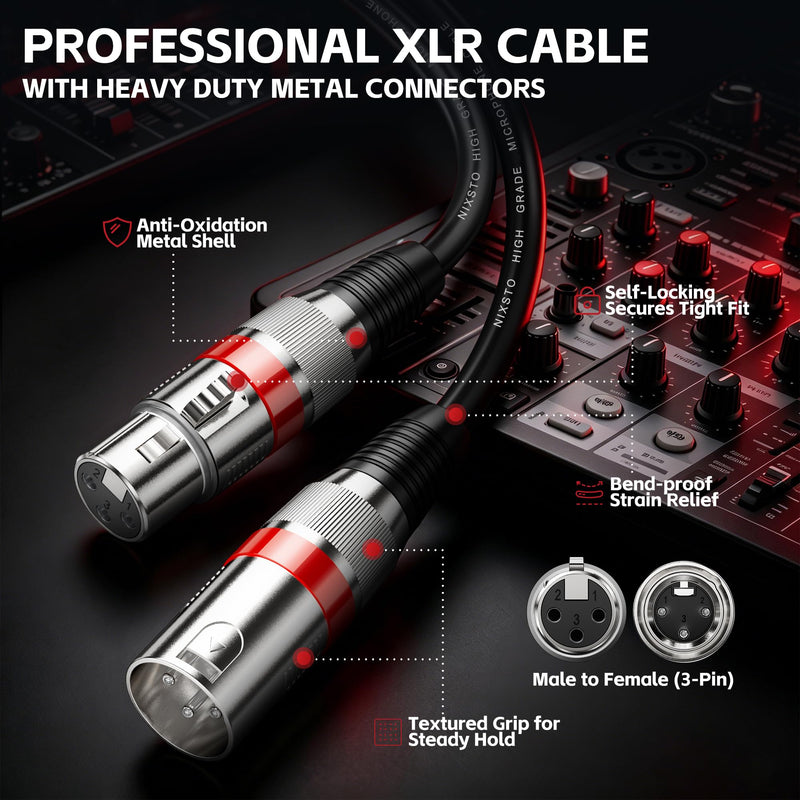 XLR Cables 3FT 6FT 10FT 15FT 25FT 50FT 100FT, Shielded Microphone Cable | All Copper Conductors Mic Cord for Studio Recording, Live Sound & Performance, Home Karaoke and Podcasting- 1.5ft