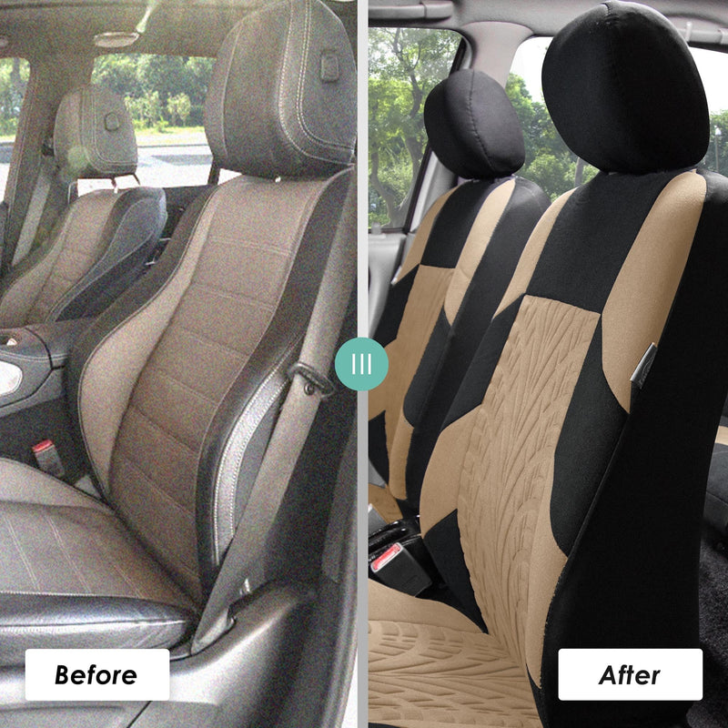 FH Group Car Seat Covers Front Set Premium Cloth -Covers for Low Back Car Seats with Removable Headrest,Universal Fit,Automotive Seat Cover,Airbag Compatible Car Seat Cover for SUV,Sedan Beige