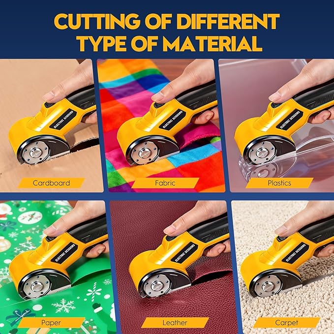  [AUSTRALIA] - 2026 New 3000mAh Cardboard Box Cutter with 2 Titanium Blades, Cordless Electric Scissors with Safety Lock & LED Light, Storage Box, 300RPM, 4V, Cutter for Fabric Carpet Carton Plastic Leather Cloth Yellow-orange 2