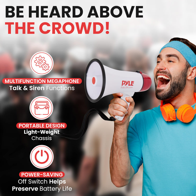  [AUSTRALIA] - Pyle 20W Megaphone Bullhorn - 5.4'' x 8.6'' Portable Megaphone, Projection Range 1000 Sq. Yards, Voice Talking & Siren Alert, Shoulder Strap, Battery Operated, (White) White
