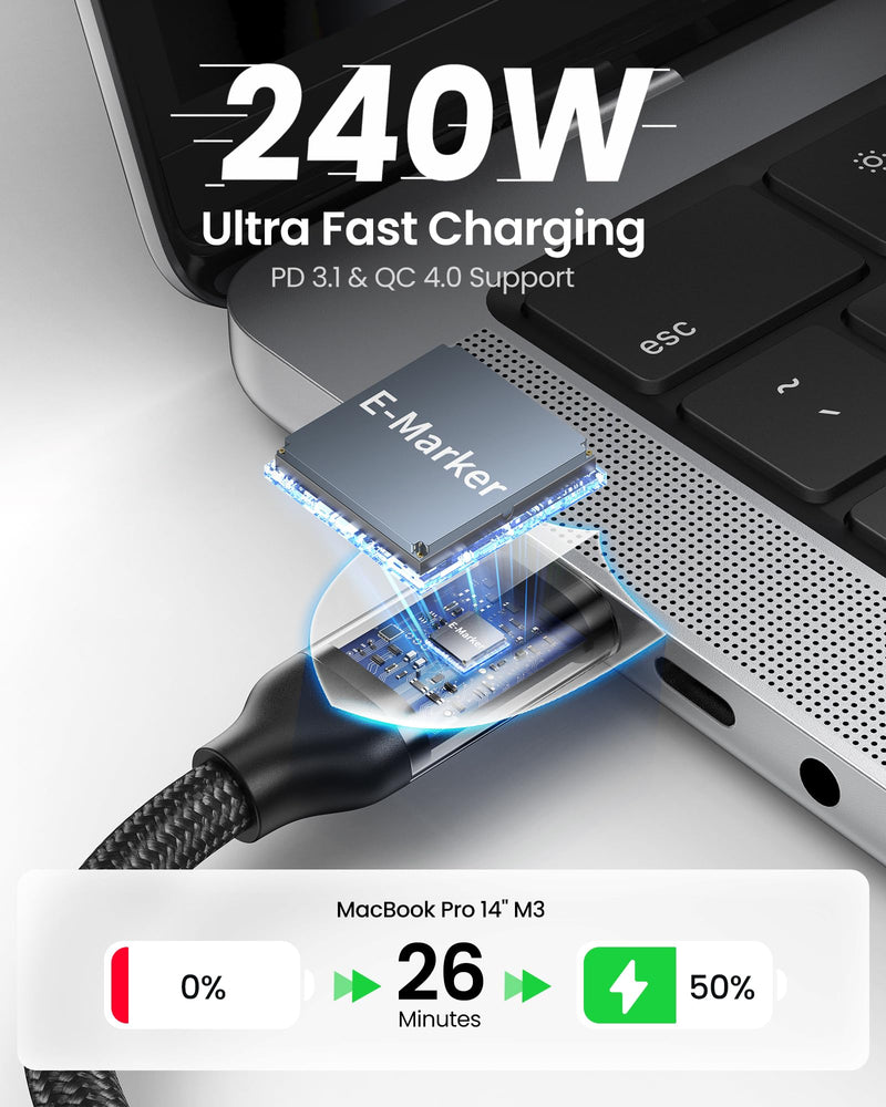 Silkland USB 4 Cable for Thunderbolt 4 Cable, 40Gbps Data Sync, 8K/5K@60Hz, 4K@240Hz, 240W Charging, NetBraid-48 USB C Monitor Cable 5FT, Compatible for MacBook, iPhone 17/16, Monitor, SSD, Docking