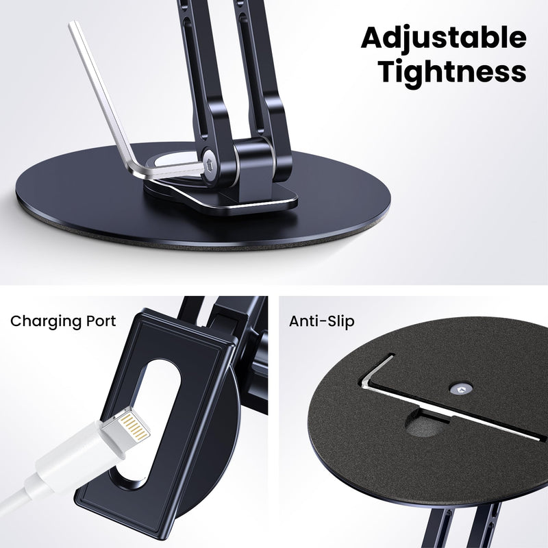 CreaDream iPad Stand, Aluminum Tablet Holder Swivel Stand for Desktop | Adjustable with 360° Rotating Base, Compatible with 4.7''-13" Tablets, Phone, iPad Pro/Air/Mini, Galaxy Tab, Surface Pro Short-One Arm for Desk
