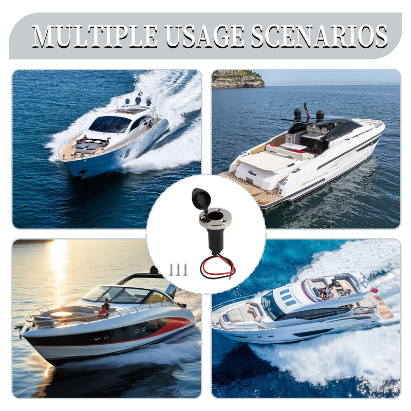 Stainless Steel Boat Stern Light Base with 2-Pin Socket - Universal Plug-in Pole Base for Navigation and All-Round Stern Lights, 0.75" Diameter Compatibility