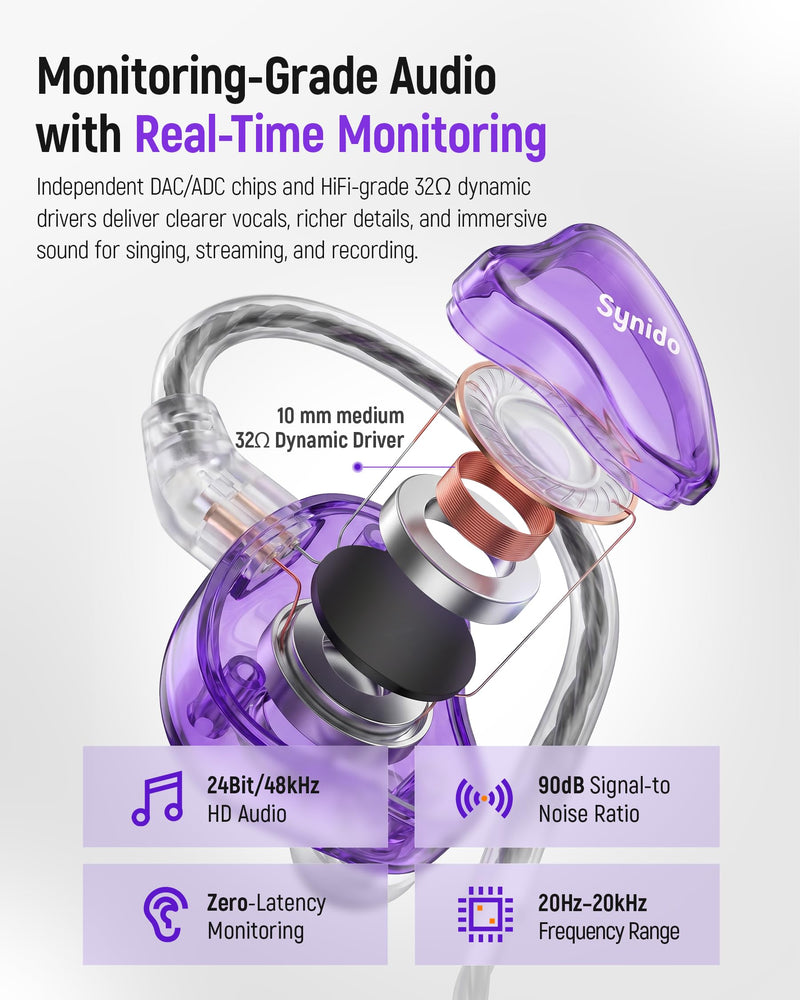 Sound Card Karaoke Headset with Mic, in-Ear Monitor Livestreaming Headphone | BT Accompaniment, Noise Reduction Mic, 4 Sound Modes, 24Bit/48 kHz, for Smartphone, Tablet & PC, Singing Live Streaming