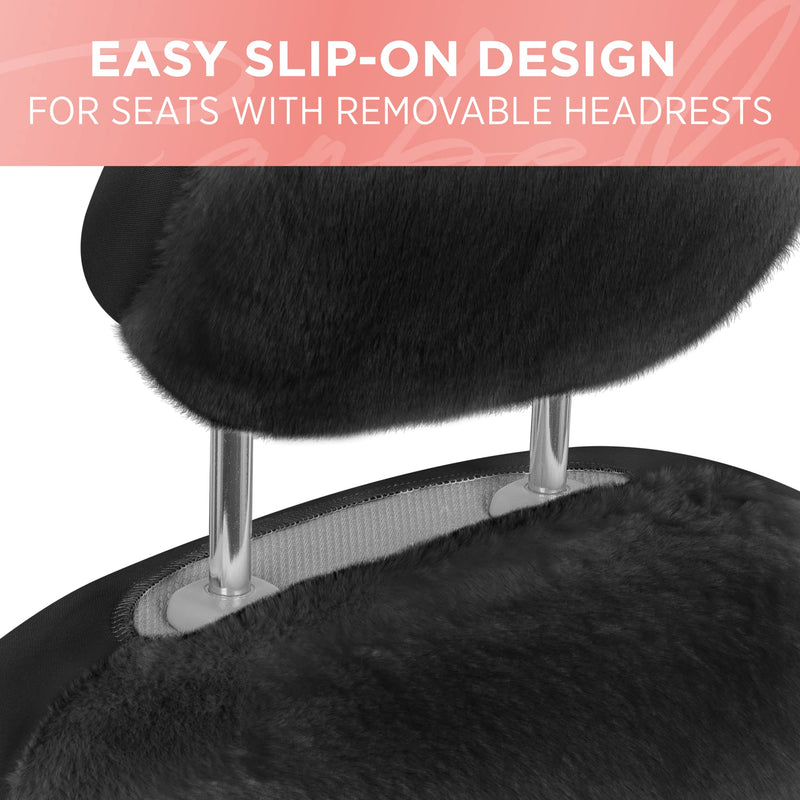 Sheepskin Car Seat Covers, 2-Pack Faux Fur, Front Seats Only, Cute Automotive Seat Covers For Cars (Black) Black Fur