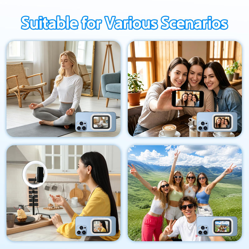 Magnetic Selfie Monitor Screen for iPhone & Android, 2.4" HD Back Camera Selfie Monitor with 50FT Wireless Preview and Capture for Vlogging, Live Streaming & Content Creation