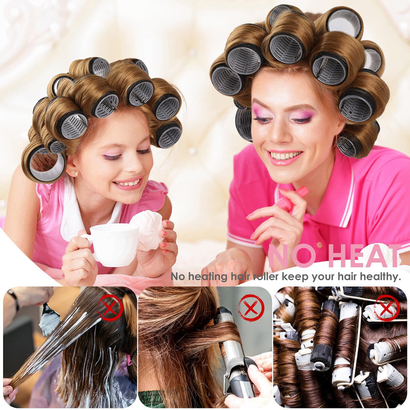 Hair Rollers Set, 49 PCS Curling Set Includes 24 Self-Grip Rollers, 12 Hair Pins, 12 Sectioning Clips & Comb, No Heat Hair Curlers for Volume, Waves & Styling at Home Black