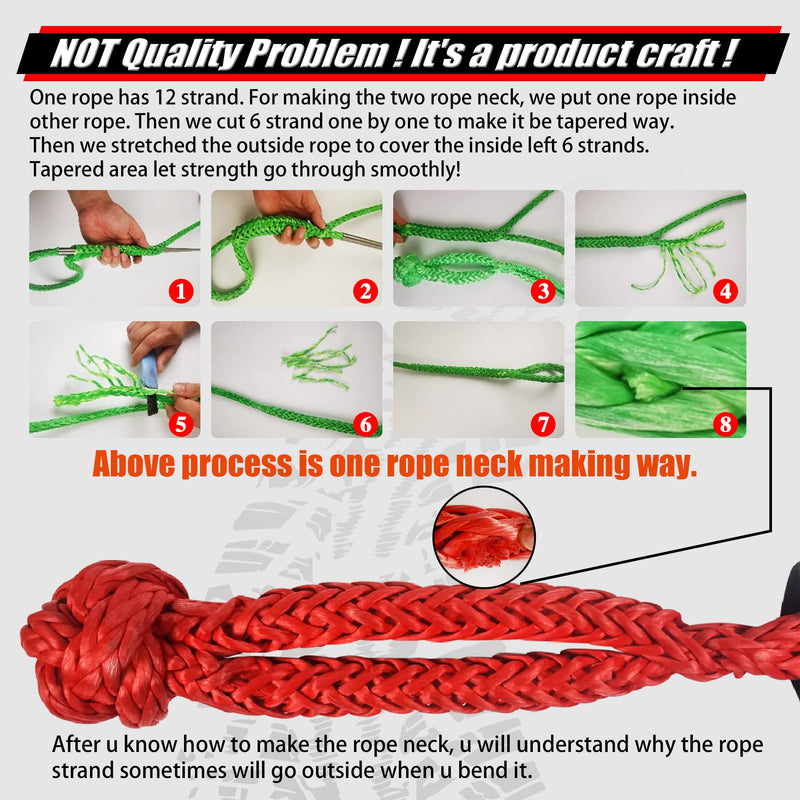 TOUGH 2 Pcs Synthetic Soft Shackle 1/2 x 22 Inch (55,000lbs Breaking Strength) Rope Shackle with 4 Sleeves for Sailing SUV ATV Truck Jeep Off Road Recovery (1/2" X22" Plus, Red 2-Pack, 2) 1/2" X22" PLUS