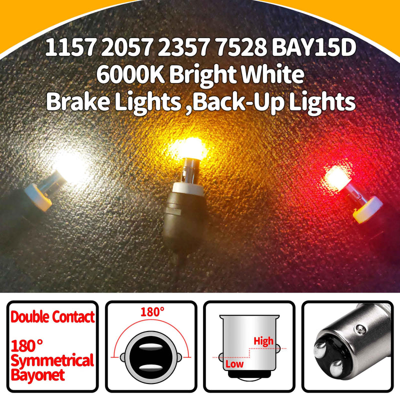 12 Volt Brake Lights 1157 2057 2357 7528 BAY15D 6000K Bright White LED Bulbs Replacement for RV Car Camper Trailer Tail Brake Stop Daytime Running Lights (DRL)Back-Up Reverse Lights,DC12-24V,4Pack 6000k white 1157 4pcs