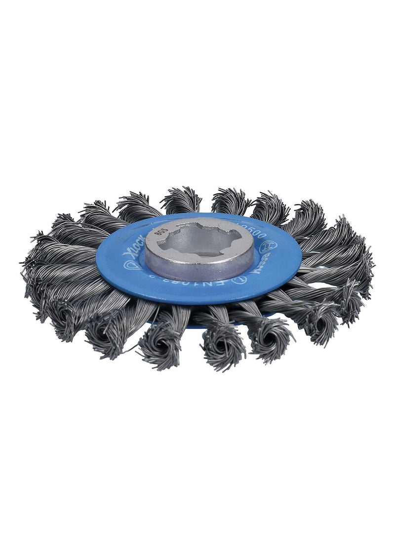 BOSCH WBX428 4-1/2 In. X-LOCK Arbor Carbon Steel Full Cable Knotted Wire Wheel For Applications in Difficult Brushing in Tight Places for Cleaning Welds Carbon Steel Wire Wheel 4-1/2 In.